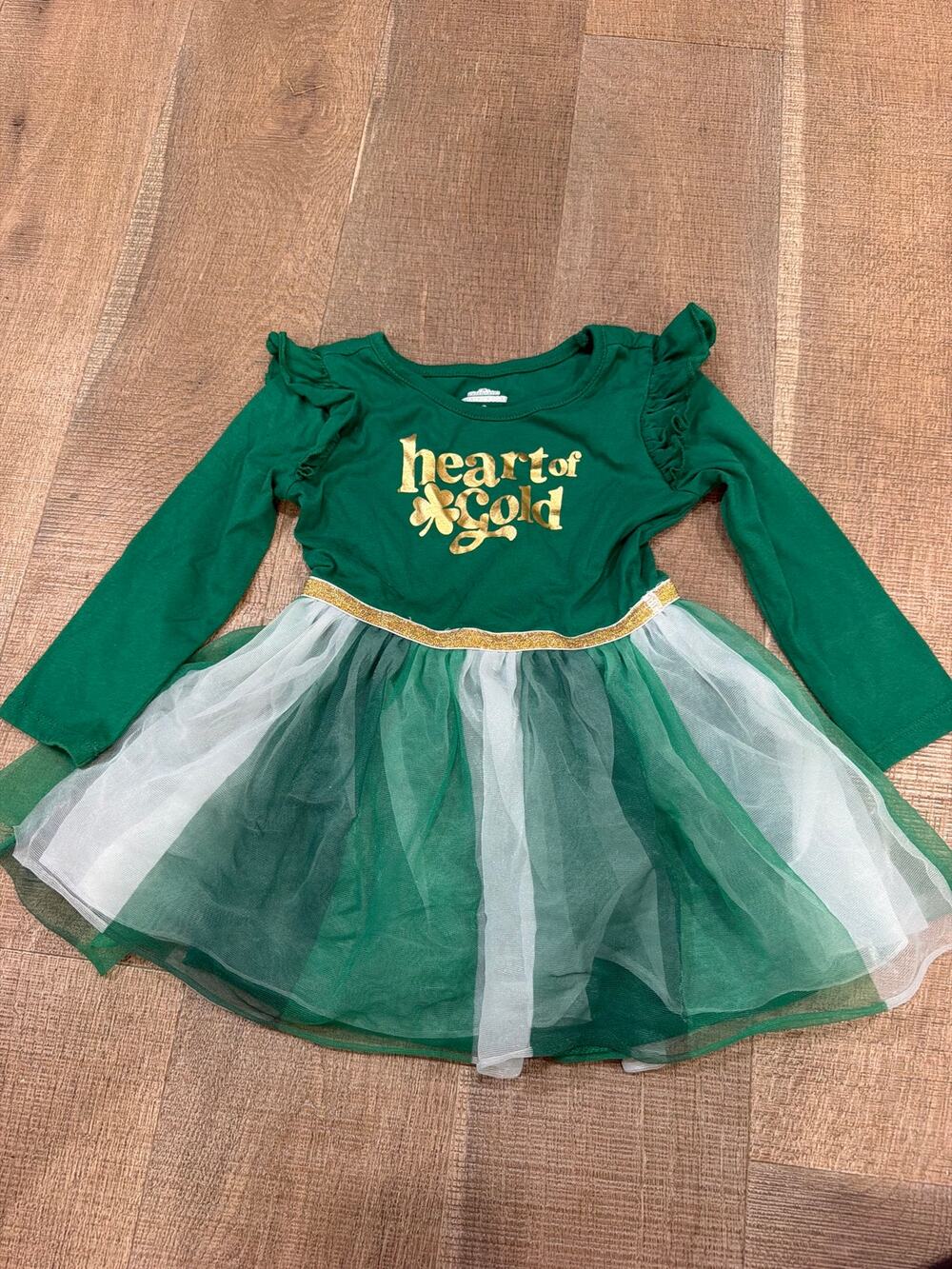 Ireland Ispired Girls Dress Gold/Green Heart Gold Tutu Longsleeve Dress Size 2T